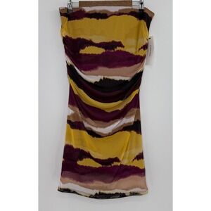 NWT Calvin Klein‎ Strapless Ruched Mesh Overlay Mini Dress Sz L Boho Preppy Chic